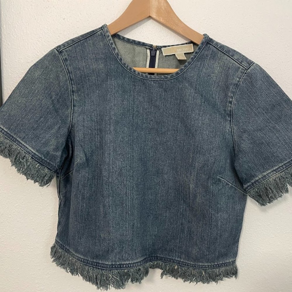 Michael Kors medium denim fringe top